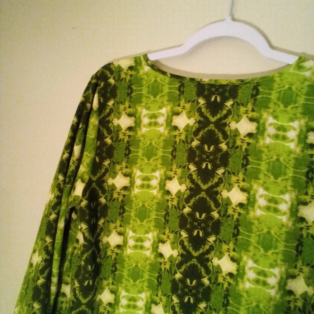Linea by Louis Dell'Olio Shirt Tunic Women S Long Sleeve Tassel Pattern Green